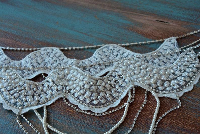 Lace Shoulder Necklace, wedding Shoulder Jewelry, Bridal Rhinestone Shoulder, Pearl Wedding Jewelry for Bride, Wedding Dress Body Jewelry image 4