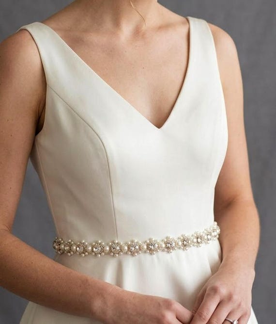 Pearl Rhinestone Wedding Belt: Handmade Crystal Bridal Sash 