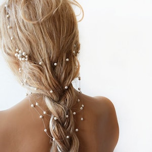 Wedding Pearl Long Hair Chain With Comb, Bridal Hair Accessories