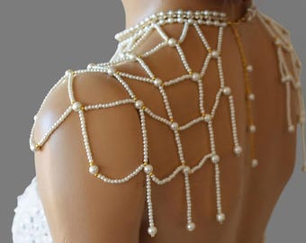 Handmade Pearl Bridal Shoulder Necklace: Wedding Dress Accessory