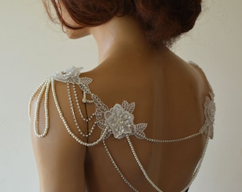 Lace Shoulder Necklace, Pearl Wedding Shoulder, Wedding Dress Shoulder, Shoulder Jewelry, Bridal Shoulder Necklace, Body Jewelry