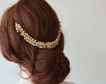 Gold Wedding Hair Accessories For Bride, Pearl Hair Piece, Crystal  Bridal Accessories For Dress, Rhinestone Headpiece, Wedding Accessories