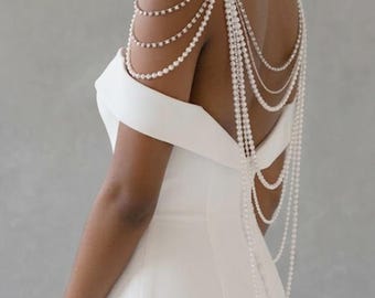 Pearl Shoulder Necklace, One Shoulder Jewelry, Statement Neckpiece, Mermaid Costume Accessory, Goddess Costume Jewelry, Shoulder Chain