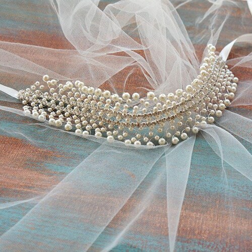 Bridal Pearl Headpiece, Wedding Crystal Headband, Rhinestone Hair Piece, Bridal Halo Hair shops Vine, Wedding Pearl Hair Accessories, Wedding Hair