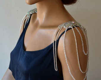 Wedding Dress Straps, Silver Rhinestone Shoulder Straps, Bridal Detachable Epaulettes, Crystal shoulder straps, Bridal Shoulder Piece