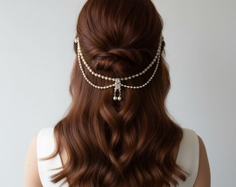 Pearl Hair Chain Wedding Pearl Hairchain Infinity Sign Hair  display picture 3