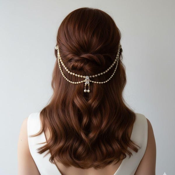Crystal and Pearl Bridal Head Chain,  Wedding Hair Accessories