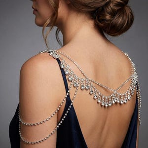 Silver Rhinestone Wedding Shoulder Necklace: Elegant Bridal Jewelry