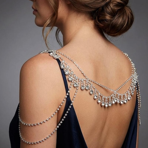 Silver Rhinestone Wedding Shoulder Necklace: Elegant Bridal Jewelry