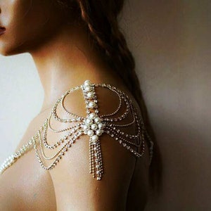 Shoulder Necklace For Wedding Dress, Pearl Shoulder Jewelry For Bride, Rhinestone And Body Accessory For Wedding, Crystal Bridal Jewelry image 9