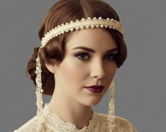 Pearl and Lace Wedding Tiaras For Bride, Handmade Bridal Elegant hair accessory