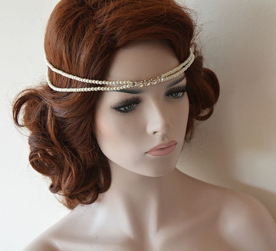 Pearl Bridal Halo Hair Piece, Rhinestone Wedding Hair  display picture 2