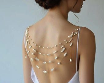 Pearl Bridal Shoulder Necklace: Handmade Wedding Dress Accessory