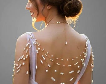 Pearl Bridal Shoulder Necklace, Handmade Wedding Shoulder Drape Straps