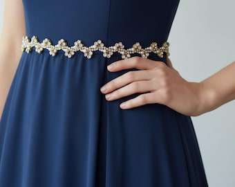 Pearl Crystal Bridal Belt: Handmade Wedding Dress Sash
