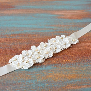 Wedding Dress Belt, Beige Flower Sash Belt, Flower girl Sash Belt, Flower Belt Sash, Bridal Belt, Wedding Sash Belt, Ivory sash, flower Belt