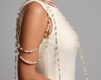 Bridal Pearl Shoulder Necklace, Wedding Body Chain,  Detachable Jewelry Drape