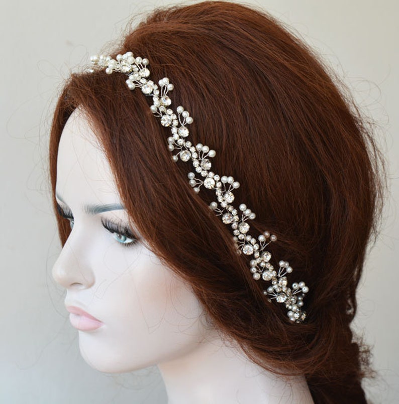 Pearl Headpiece For Bride, Rhinestone and Pearl Bridal Hair Piece, Headpiece For Wedding image 5