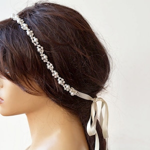 Bridal  Crystal and Pearl  headband,  Wedding  Headpiece, Bridal Forehead Band, Wedding Head Piece for Bride, Bridal Hair Accessories