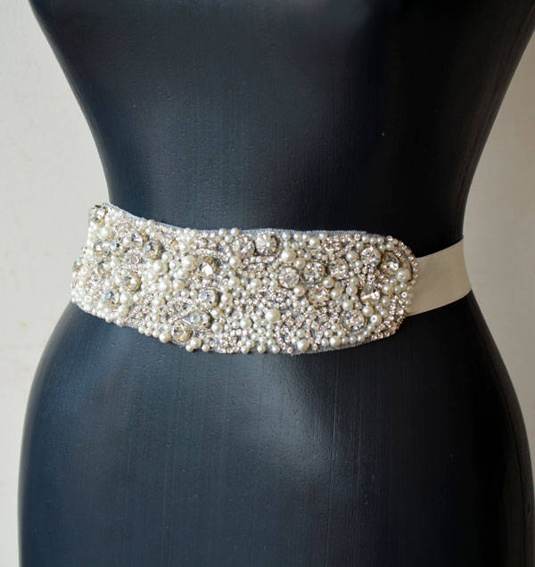 Crystal Pearl Wedding Dress Belt: Handmade Rhinestone Bridal  display picture 1