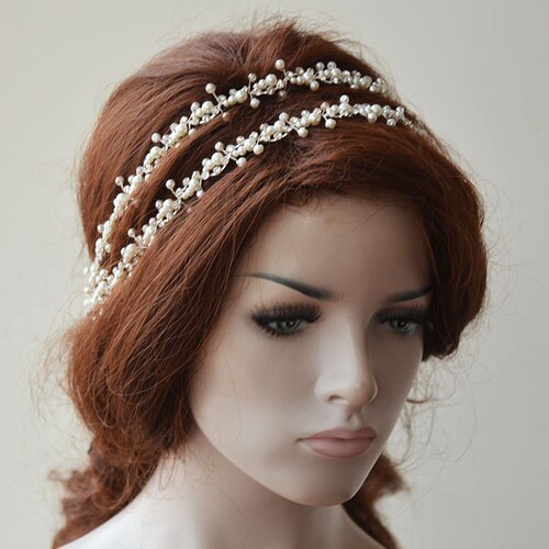 Bridal Hair Accessories Double Rhinestone Headband Wedding Etsy