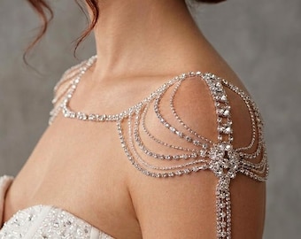 Handmade rhinestone Bridal Shoulder Necklace: Wedding Dress Accessory