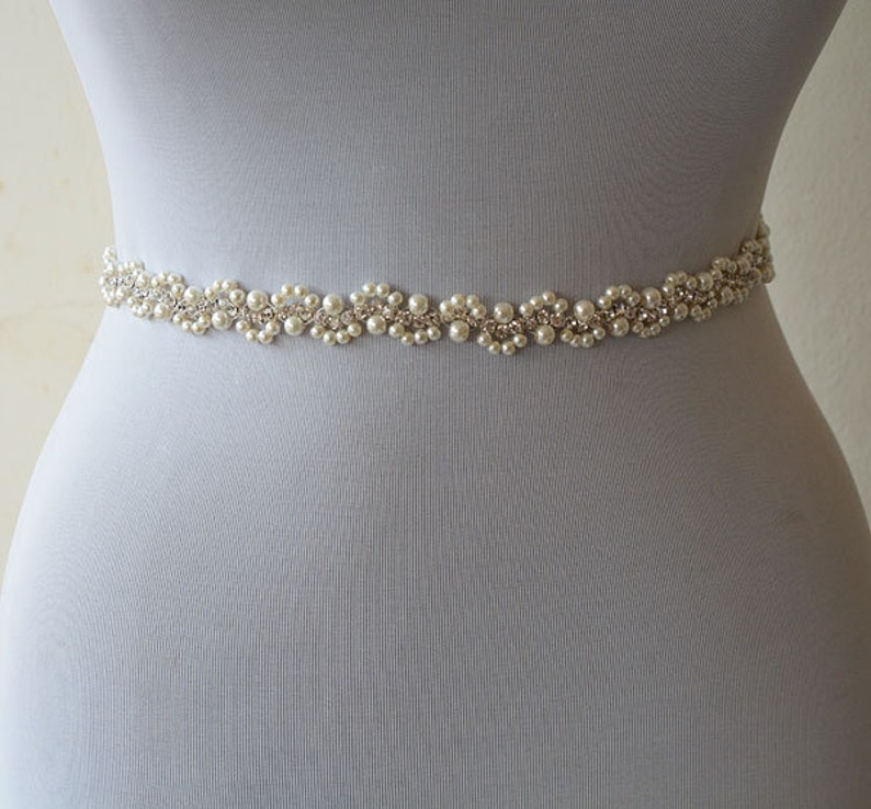 Bridal Pearl Belt Sash, Wedding Sash Belt, Wedding Dress Sash, Rhinestone Wedding Belt, Belts for Wedding Dress, Wedding Accessories image 8