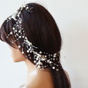 Long Pearl Hair Chain For Wedding, Bridal Hair Accessories