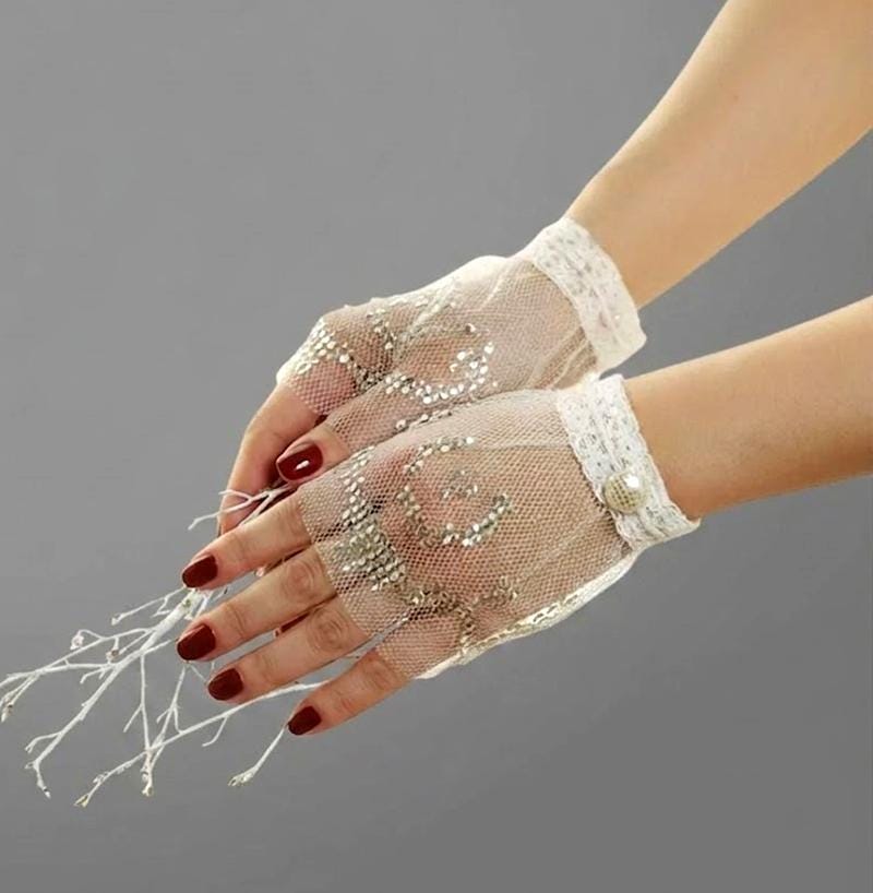 Beaded Lace Bridal Gloves