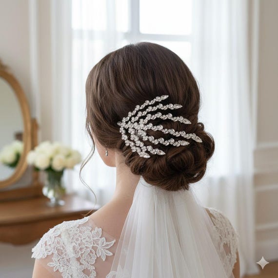 Elegant Silver Crystal Bridal Hair Comb, Rhinestone Hair  display picture 2