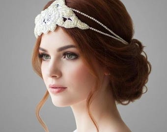 Handmade Elegant Vintage Style Pearl Hairpiece For Wedding, Bridal Hair Accessory 1920s