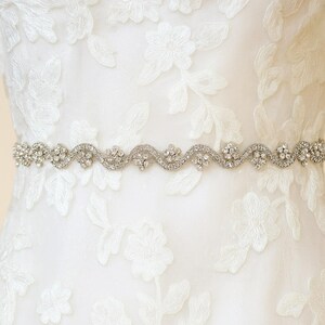 Crystal Skinny Wedding Dress Belt, Elegant Bright Rhinestone Bridal Sash, Wedding Day Gift