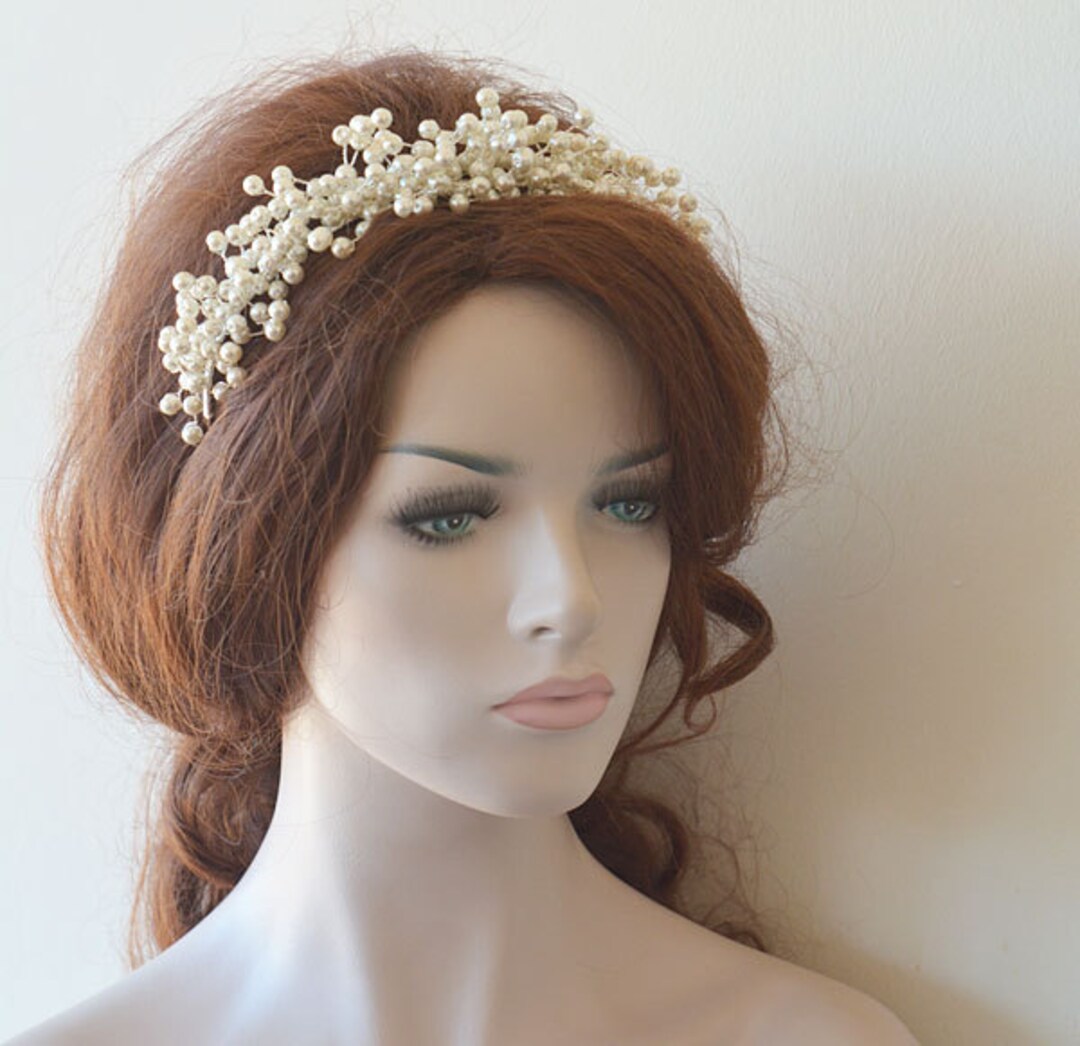 Bridal Pearl Tiara Wedding Pearl Tiaras Wedding Hair Etsy