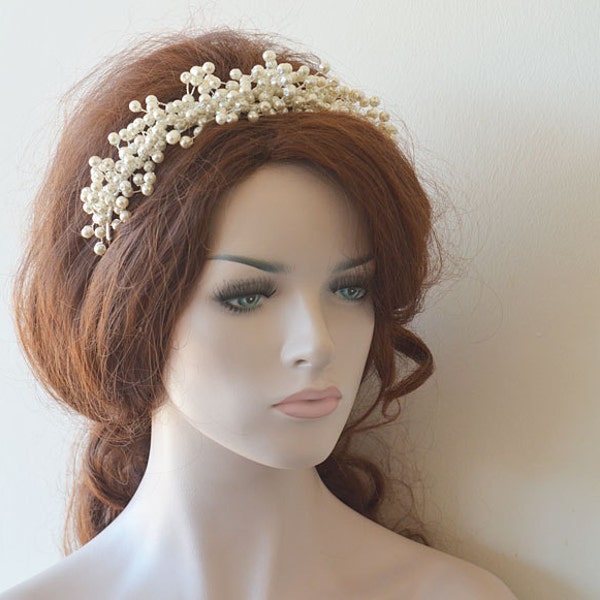 Pearl Hair Tiara Headpiece For Wedding, Bridal Hair Crown, Hair Accessories
