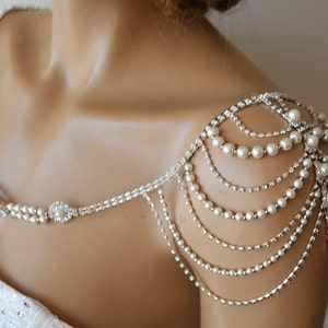 Wedding Shoulder Necklace, Pearl Shoulder Jewelry For Bridal, Crystal Wedding Dress Shoulder Necklace, Body Accessory For Wedding Dress image 1