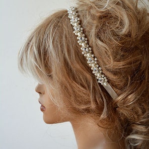 Pearl Bridal Hair Accessory, Wedding Rhinestone and Pearl Hair Piece