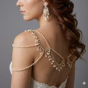 Pearl Rhinestone Bridal Shoulder Necklace: Gold Wedding Dress  Statement Jewelry
