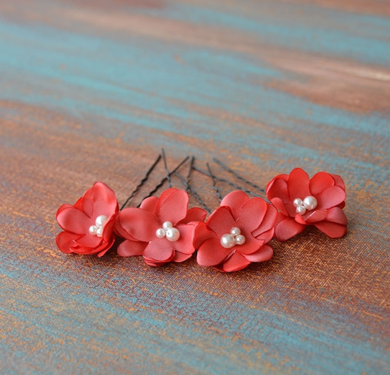 Coral flower hair pins deals