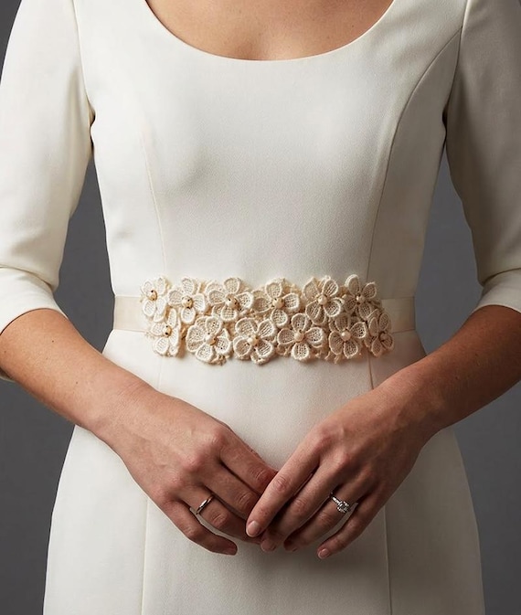 Elegant Ivory Floral Accessory (Wedding Dress Belt) Ivory Floral Embroidered Wedding Dress Belt,bridal Flower  main image 4