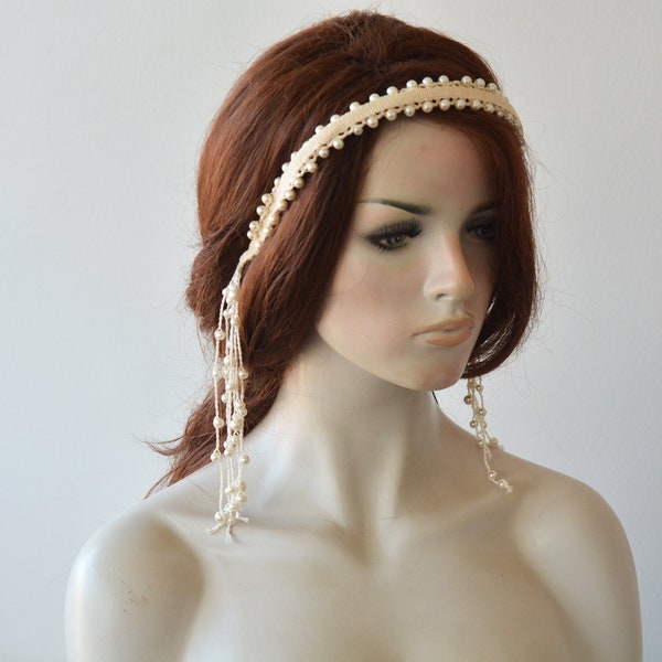 Pearl and Lace Wedding Tiaras For Bride, Handmade Bridal Elegant hair accessory