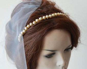 Gold Bridal Headband Tiaras, Pearl Wedding Crown, Hair Tiara for Bride, Hair Accessories , Wedding Headpiece, Bridal Headband, Hair Piece