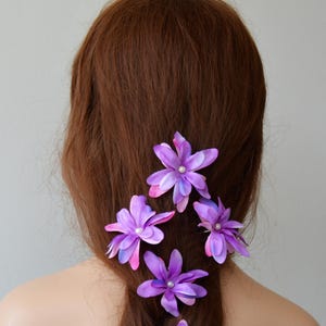 Purple Flower Hair Clip Set of 5