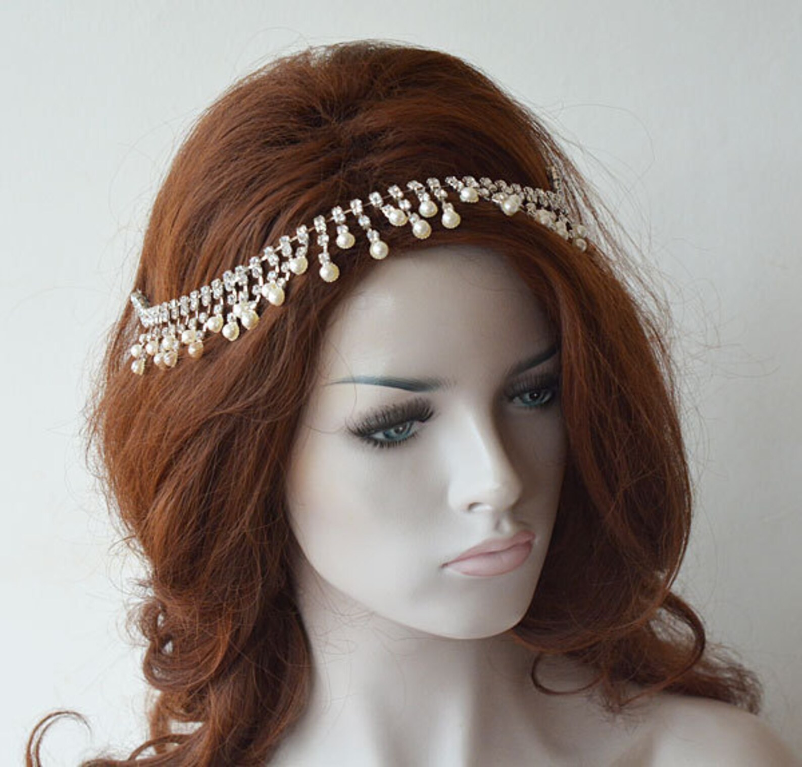 Rhinestone and Pearl Bridal Hair Chain Wedding Hair Piece Etsy
