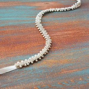 Handmade Pearl Bridal Sash: Skinny Crystal Wedding Belt