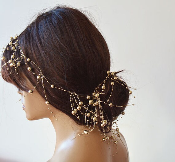 Pearl Hair Vine Halo Bridal Hairpiece Pearl Vine Wedding Hair Vine, Floral Pearl Bridal Hair Vine  main image 2