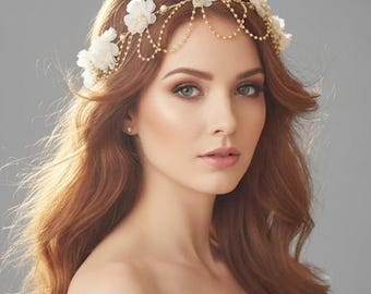 Gold Floral Wedding Hair Vine: Crystal Rhinestone Bridal Headpiece