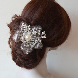 Vintage Inspired Hand embroidery Wedding Hair Comb, Bridal Hair Accessories