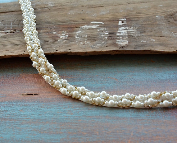 Pearl Rhinestone Bridal Belt: Handmade Satin Ribbon Wedding  display picture 1