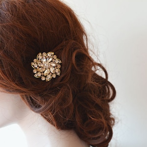Gold Rhinestone Hair Clip: Vintage Bridal Brooch Accessory