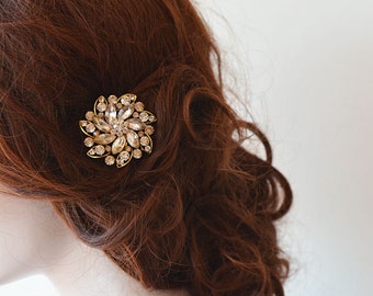 Gold Rhinestone Hair Clip, Bridal Vintage Inspiration Brooch Hair Clip, Wedding Hair Accessories
